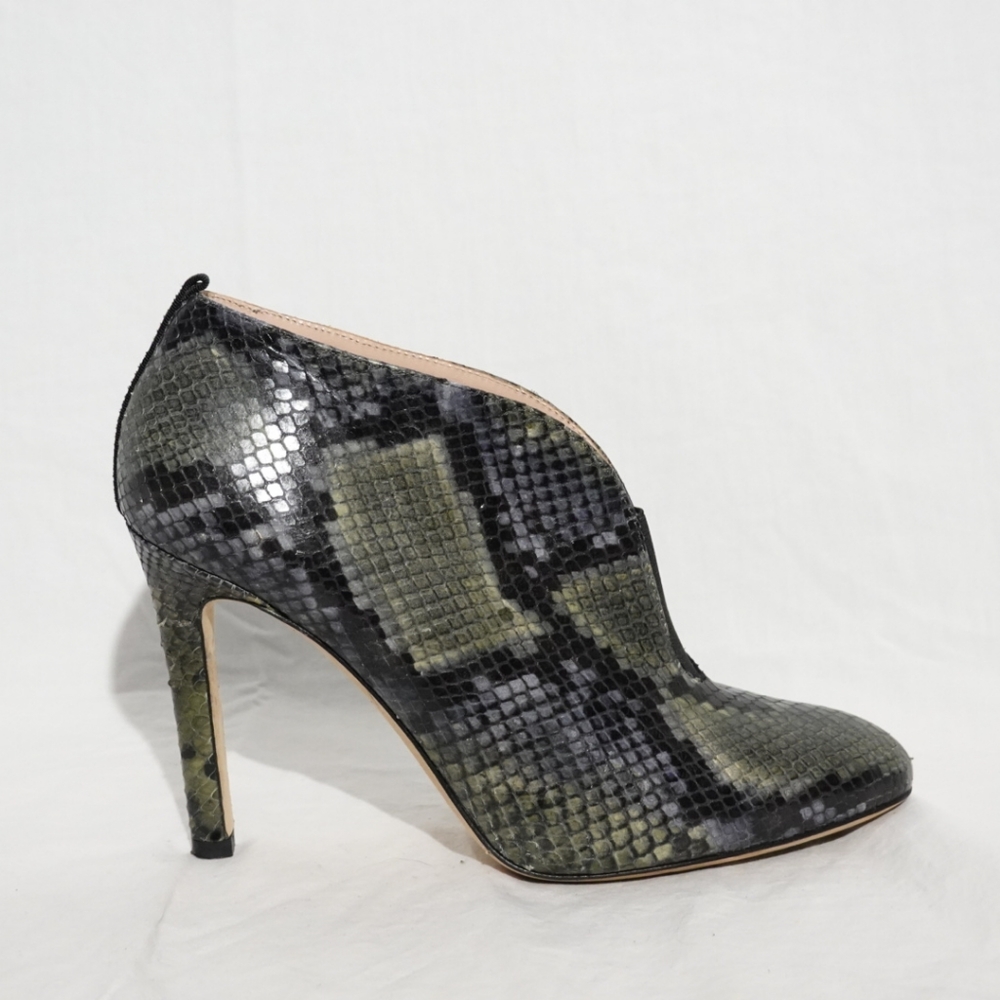 SJP Olive Green & Black Snakeskin Stiletto Heeled Bootie, Size 37½ - Picture 2 of 9